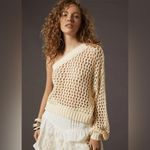 Maeve Anthropologie  One-Shoulder Top Ivory Cream Crochet Layer Boho Sz OS Photo 2
