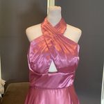 Women’s Pink Cross Halter Neck Full Length Satin Prom Party Dress Corset Size 10 Photo 1