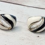 Vintage Stud Earrings For Pierced Ears Cream, Black, Clear Gem Black Photo 1