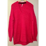 Free People All Mine Cotton Alpaca Blend Raspberry Red V-Neck Oversized Sweater Photo 2