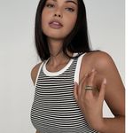 Commense Nautical Black White Casual Striped Crew Neck Tank Top Stretch Small Photo 4