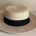 Classic Natural Straw Italian Boater Hat with Black Band Photo 0