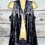 LOGO By Lori Goldstein  Sz L Purple Velvet - Lace & Satin Trim Hooded Vest Jacket Photo 1