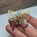 Monet Rhinestone Butterfly Insect Gold Tone Wire Signed Brooch Pin Photo 8