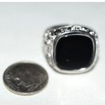 Source Unknown Avant Garde Engaging Etched Silver Tone Band Black Flat Stone Size 10 Ring Photo 1