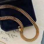 18K Gold coated on Titanium Steel Doble Ring Necklace Herringbone Womens Jewelry Green Photo 5