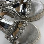 Badgley Mischka  Crystal Espadrille Wedge Platform Sandals Silver Leather Size 5 Photo 7