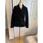 J.Crew  100% Wool Pea Coat Size 2 – Classic Black Double-Breasted – Tailored Fit Photo 3