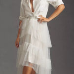 NWT Maeve Anthropologie White Tulle Pearl Tiered Midi Skirt Size L Size L Photo 0