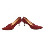 Tod's  Red Suede Buckle Front Rivet Detail Retro Kitten Heel Shoes Women Sz 37.5 Photo 2