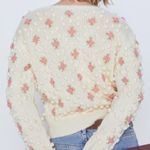 ZARA 🌸 Pom Pom Floral Knit Sweater Size S V Neck Photo 4