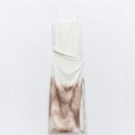 ZARA NWT white beige brown ombré tie dye detail spaghetti strap midi maxi dress Photo 12