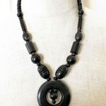 Vintage Scrimshaw Africa Buffalo Horn Tribal Pendant necklace Black Photo 0