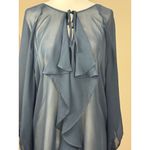 AQUA  Sheer Blue Ruffle Blouse Womens M Long Sleeve Chiffon Top Romantic Boho Photo 3