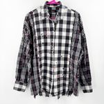 Desigual  Shirt Women's Size Medium 'Vive' Patchwork Plaid Long Sleeve Cotton B&W Photo 3