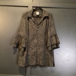 Anthropologie Finley Bradley Jacquard black gray long bell sleeve Mini Dress L Size M Photo 1