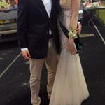 Blush Cream Sequined Long Strapless Prom Dress Photo 2