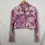 American Bazi Tie Dye Denim Jacket Distressed Cropped Pink Purple Size L Photo 3