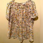 LC Lauren Conrad Cream and Orange Ruffled Short Sleeve Blouse Photo 0
