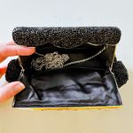La Regale  Scalloped Black Beaded Ornate Evening Clutch Purse, Crossbody Chain Photo 10