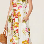 Natori  Takeda Sleeveless cotton white floral Halter Midi Dress L Photo 0