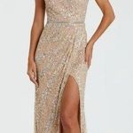 Mac Duggal NWOT  5619 Beige Embellished Illusion High Neck Cap Sleeve Gown Nude Photo 0