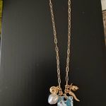 Gold Charm Necklace Blue and White fruit tile and tiny gold lemon and tomato Photo 1