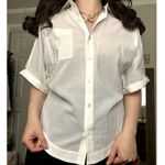 Trina Turk XS Sheer Cotton White Collared Pocket Short-Sleeve Button-Up Top Photo 1