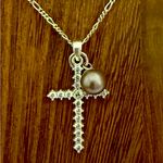 Designer AHM Cross Sterling Silver with CZs and Pearl Quality Photo 0