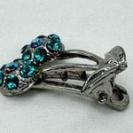 Vintage Silver Tone and Blue Rhinestone Crystal Cherries Hairclip Clip Barrette Photo 3