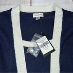 Avenue  Navy Blue Cream Metallic Trim Layered Cardigan Sweater Sz 14/16 Photo 3