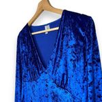 ASOS  Velvet Long Sleeve Button Detail Mini Dress in Cobalt Blue Photo 7