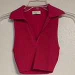 Aritzia BABATON SCULPT KNIT POLO CROPPED HOT PINK RIBBED 2XS Photo 1
