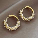 18K Gold Plated White Pearl Hoop Earrings for Women Photo 0