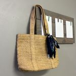 Draper James Two Strap Straw Purse with Removable Silky Navy Floral Tie Photo 1