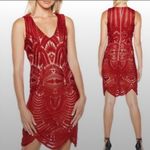 Bardot Sheath Mini Dress Womens 4 Red Lace Scalloped Cocktail Vampy Holiday Glam Photo 1