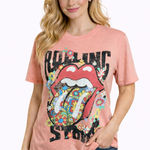 The Rolling Stones  Floral Tongue Graphic T-Shirt Peach Band Tee Photo 0