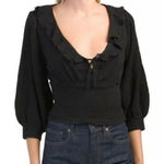 Free People  Billie smocked ruffled cropped sweater blouse M Photo 0