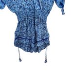 Poupette St Barth Romper Smocked Dolman Sleeve Tasseled Geometric Print‎ Blue XS Photo 6