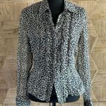 Vtg Vision Apparel Blouse Sz PM Black Leopard Print Ruffles Photo 0