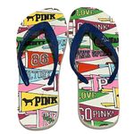 PINK - Victoria's Secret  Multi Color‎ Flip Flop Sandals Size 7 Vtg Love Pink Flags Photo 0