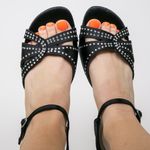Metaphor Vintage Y2K Black Satin Rhinestone Heels Photo 2