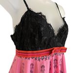 Anna Sui Vintage Archival Party Dress Black Lace Sparkling Print Pink Skirt Photo 6