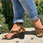 Qupid Leopard High Block Heel Sandal Ankle Strap Open‎ Toe Shoe Size 6 Photo 0