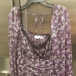 ASTR 💕💕 Mardi Lace Trimmed Floral Ruched Mini Dress Purple Floral Large NWOT Photo 7