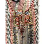 Tolani  Women‎ Shirt Tunic Silk Multicolor L Embroidered Neckline Tassel Tie Boho Photo 1