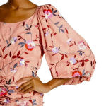 ByTimo Ruched Floral Embroidered Jacquard Dress Balloon Sleeves Coral Size XS Pink Photo 2