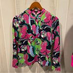 Talbots Cute pinky avocado abstract floral flowy mandarin collar top  boho coast Photo 7
