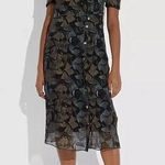 Coach  Printed Long Chiffon V Neck Dress Silk Midi Short Sleeve Womens 0 Party Photo 0