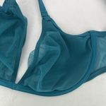 Parade Teal Blue Semi Sheer Plunge Underwire Bra sz 32DD Triangle Cup Photo 3